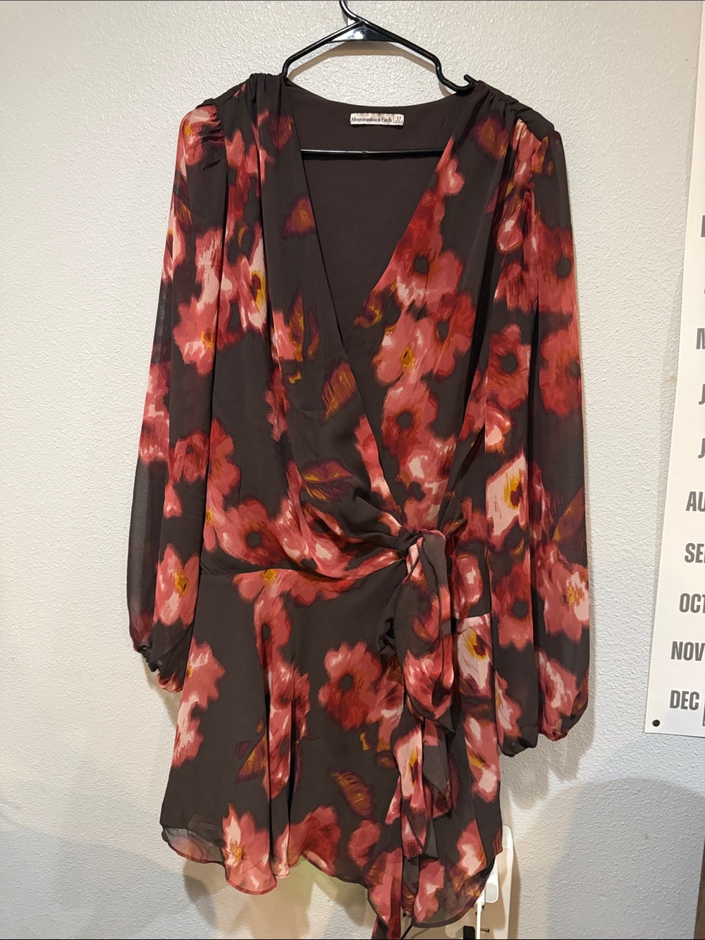 Abercrombie & Fitch Floral Wrap Dress in Dark Brown and Rose